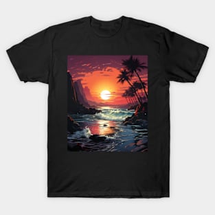 outrun synthwave vaporwave aesthetic sunset music T-Shirt